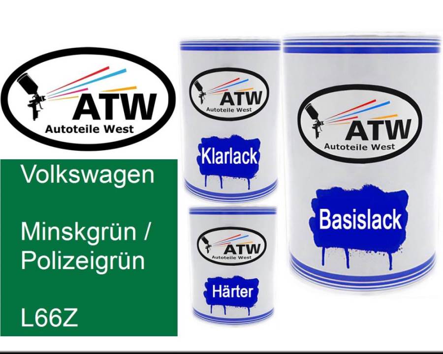 Volkswagen, Minskgrün / Polizeigrün, L66Z: 500ml Lackdose + 500ml Klarlack + 250ml Härter - Set, von ATW Autoteile West.